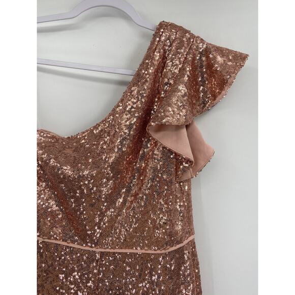 Mac Duggal Copper Sequin One-Shoulder Cocktail Dress Size 2 - Picture 6 of 7